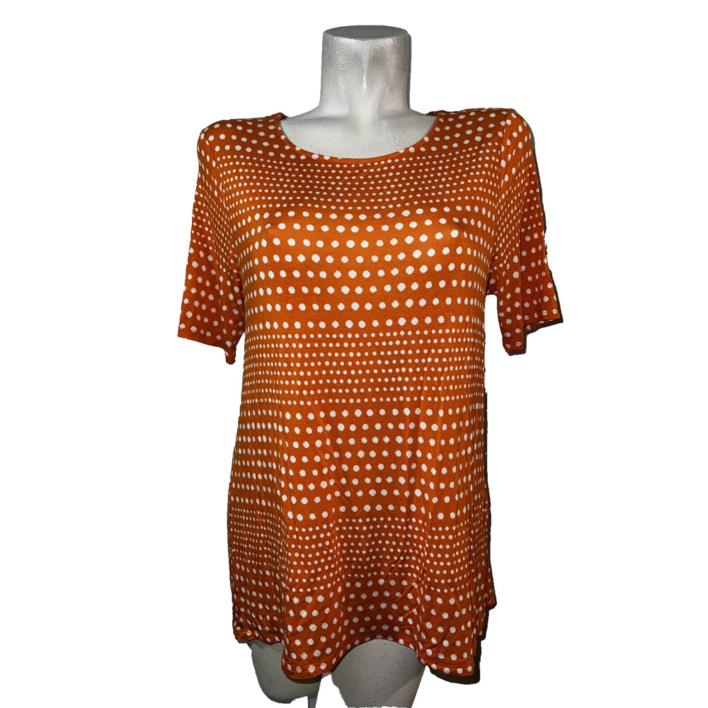 CHICO'S Top Women's Size M (1) Orange Striped Dots Easy‎ Tee SS Shirt Tunic